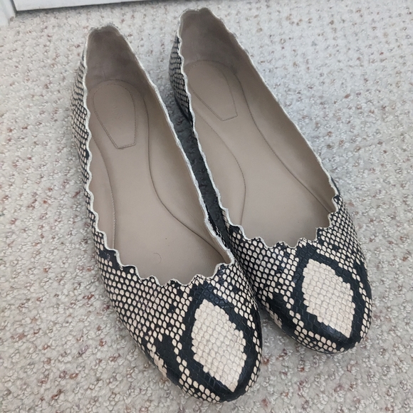 Chloe Lauren Python Embossed Snakeskin scallop Leather Ballet Flats Sz 9.5 $595. - Picture 3 of 12